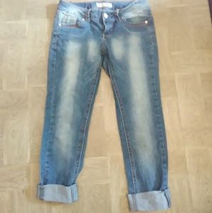 Faded blue jeans.